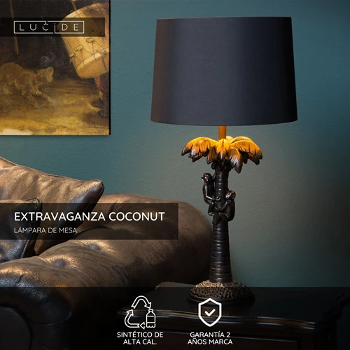 Lucide EXTRAVAGANZA COCONUT - Lámpara de mesa - Ø 30,5 cm - 1xE27 - Negro - USP
